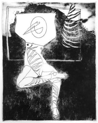 Carsten Wagner – smile at the storm, etched zinc intaglio, 20x15cm, 2022